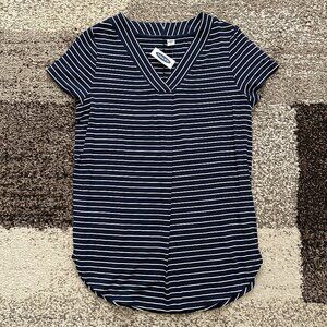 OLD NAVY (M) Navy Blue Stripe Loose Fit Luxe V-Neck Tunic Tee Top Soft Pinstripe